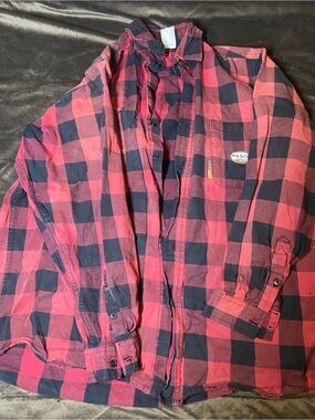 Men's Red & Black Plaid Button-Down Work Shirt